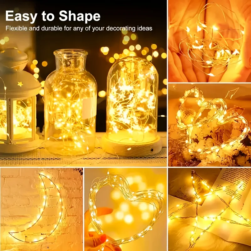 5pcs/10pcs Multi-Color LED Fairy String Lights 200cm Battery Powered Twinkle Lights Indoor Outdoor Xmas Halloween Diwali Decor
