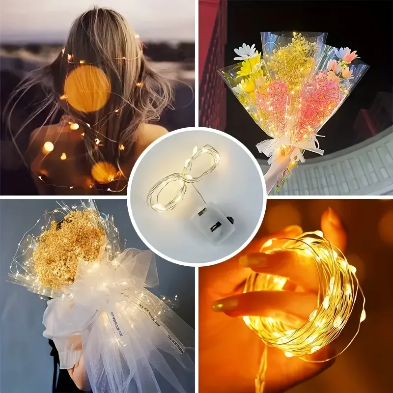 5pcs/10pcs Multi-Color LED Fairy String Lights 200cm Battery Powered Twinkle Lights Indoor Outdoor Xmas Halloween Diwali Decor