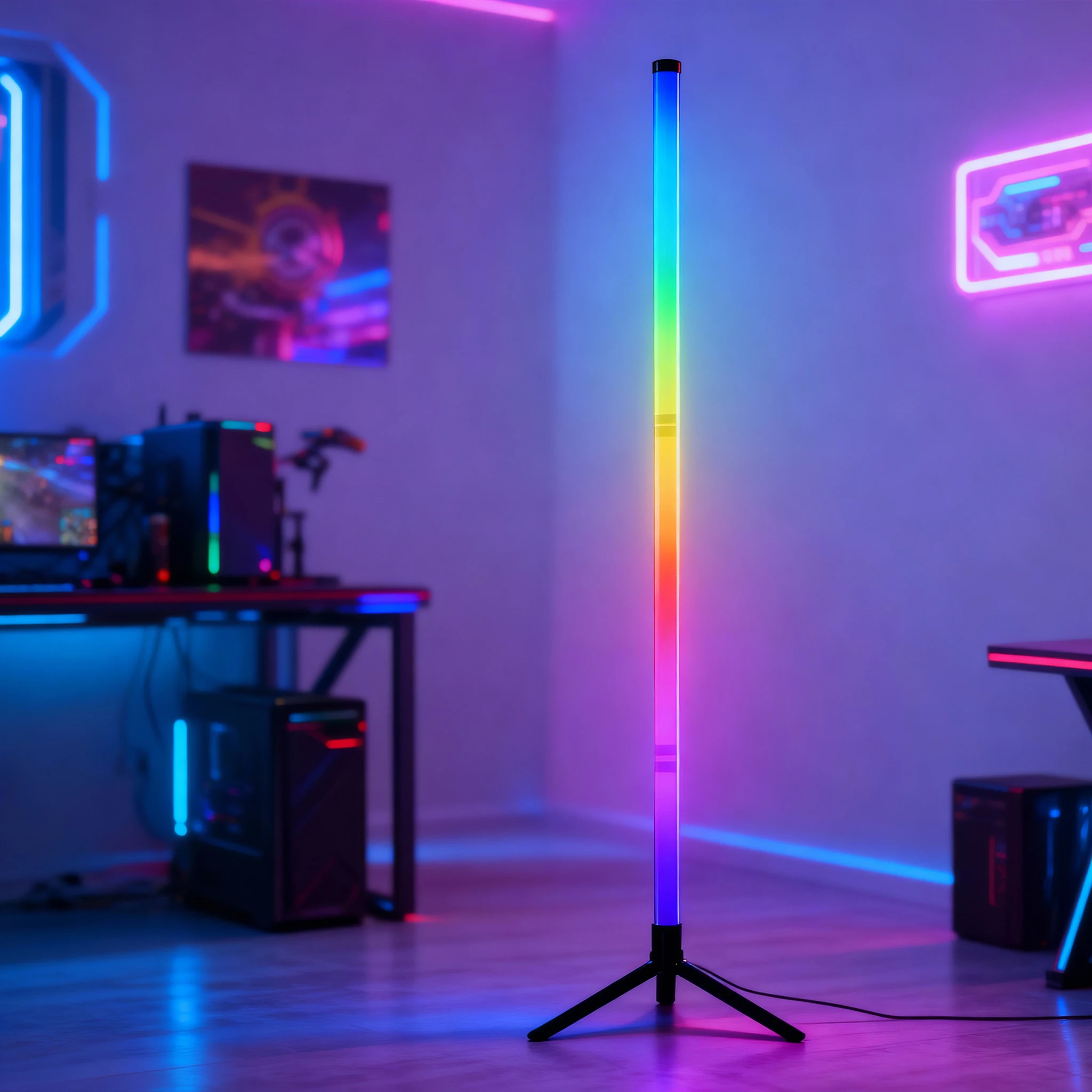 LED RGB Gaming Atmosphere Light Floor Lamp E-sports Remote Control App PC Desk Table Bedroom Living Room Hallway Colored Light
