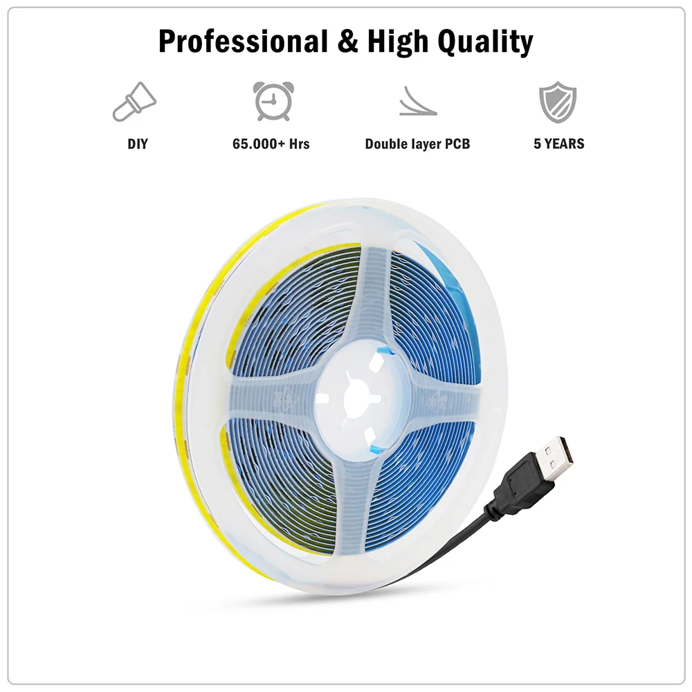 5V 3mm 5mm 8mm PCB COB LED Strip Light USB Powered Red Green Blue Pink Warm White High Density 320LEDs Flexible Ribbon Tape Lamp