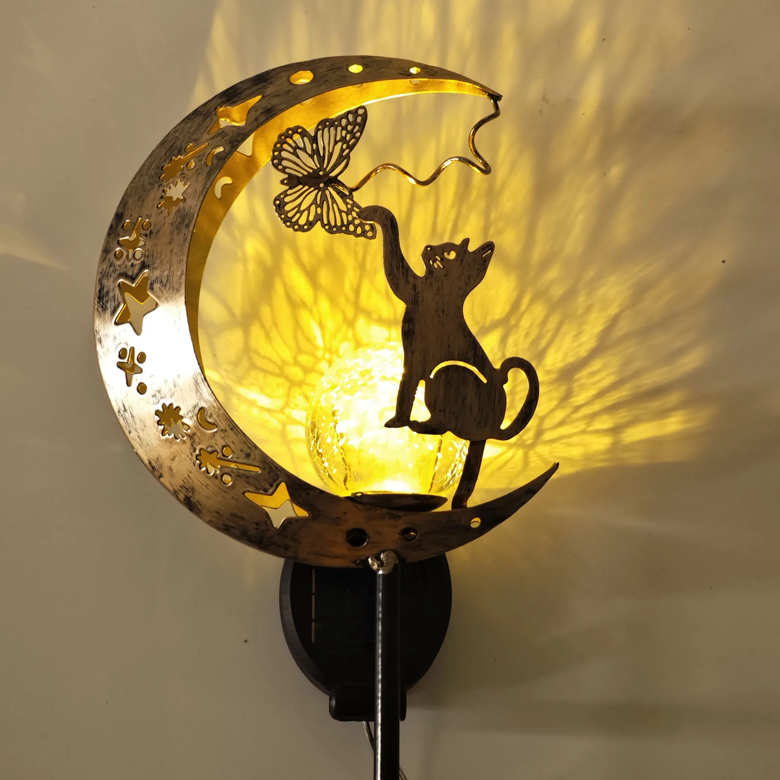 1 PC Cat Moon-Shaped Iron Solar Lamp Outdoor Garden Decorative Lighting Automatic Sensor Solar Powered