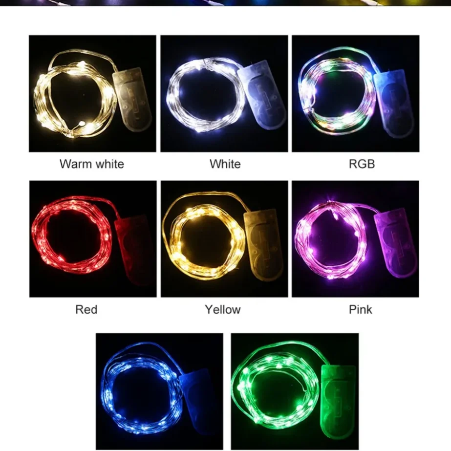5m~1m LED Copper Wire Fairy Lights Battery Powered LED String Lights Party Wedding Indoor Christmas Decoration Garland Lights