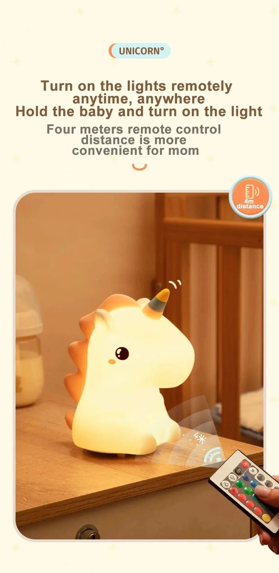 Unicorn Cute Silicone LED Night Light For Kids Children USB Rechargeable Cartoon Animal Bedroom Decor Touch Night Lamp for Gifts