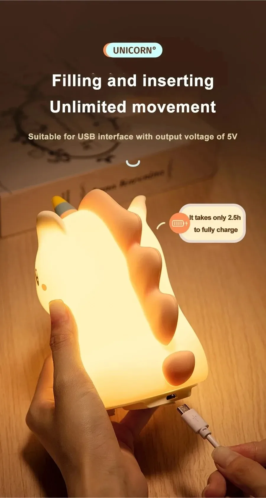 Unicorn Cute Silicone LED Night Light For Kids Children USB Rechargeable Cartoon Animal Bedroom Decor Touch Night Lamp for Gifts