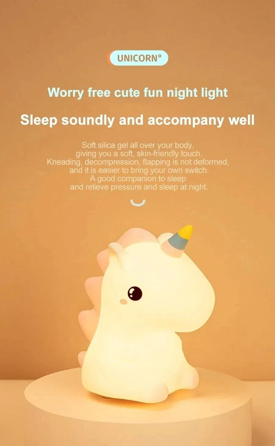 Unicorn Cute Silicone LED Night Light For Kids Children USB Rechargeable Cartoon Animal Bedroom Decor Touch Night Lamp for Gifts