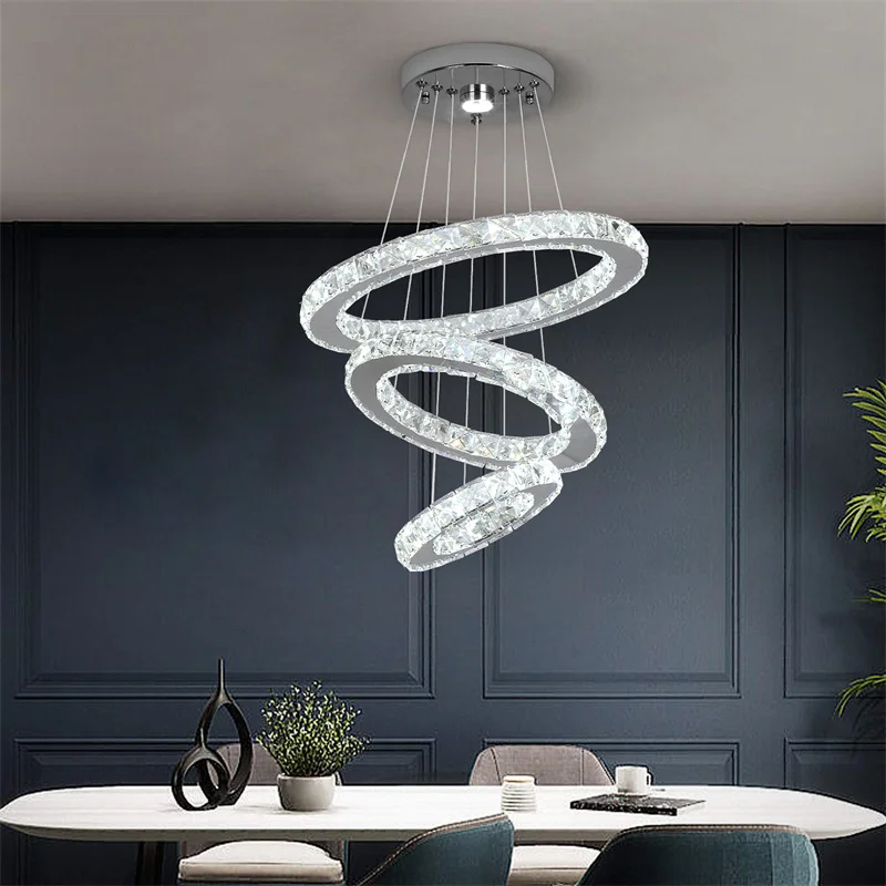 Modern Crystal Rings Led Chandelier Indoor Luxury Ceiling Lamp Dimming And Remote Control Pendan Lighting Chrome Lustre Fixtures