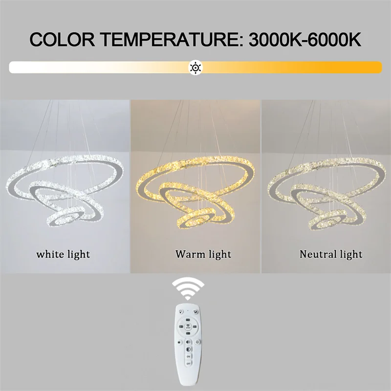 Modern Crystal Rings Led Chandelier Indoor Luxury Ceiling Lamp Dimming And Remote Control Pendan Lighting Chrome Lustre Fixtures