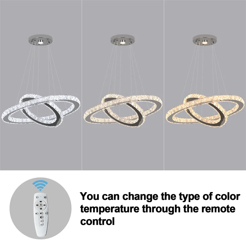 Modern Crystal Rings Led Chandelier Indoor Luxury Ceiling Lamp Dimming And Remote Control Pendan Lighting Chrome Lustre Fixtures