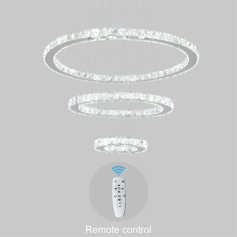 Modern Crystal Rings Led Chandelier Indoor Luxury Ceiling Lamp Dimming And Remote Control Pendan Lighting Chrome Lustre Fixtures