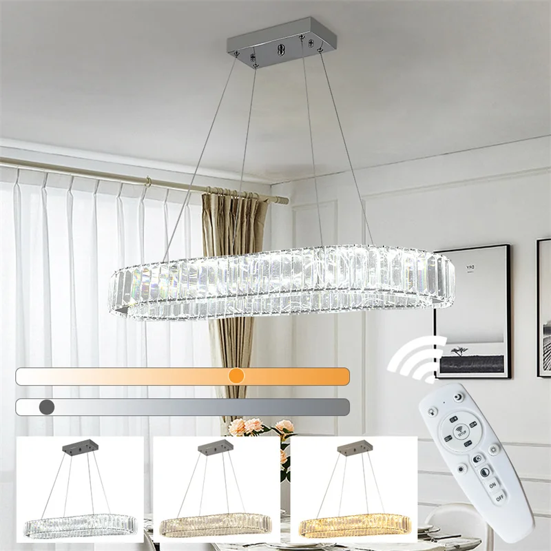 Modern Crystal Rings Led Chandelier Indoor Luxury Ceiling Lamp Dimming And Remote Control Pendan Lighting Chrome Lustre Fixtures