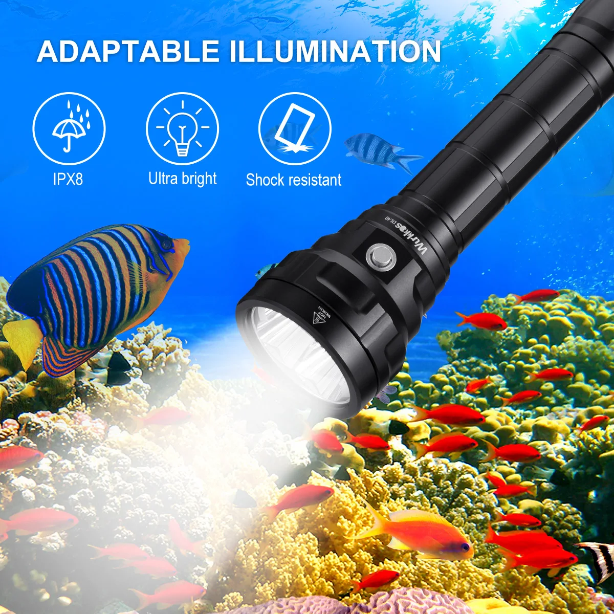 Wurkkos DL40 Diving Flashlight 5000 Lumens Ultra-Bright Equipped with 4 LEDS 90 CRI 26650 Battery IPX-8 Waterproof Rating