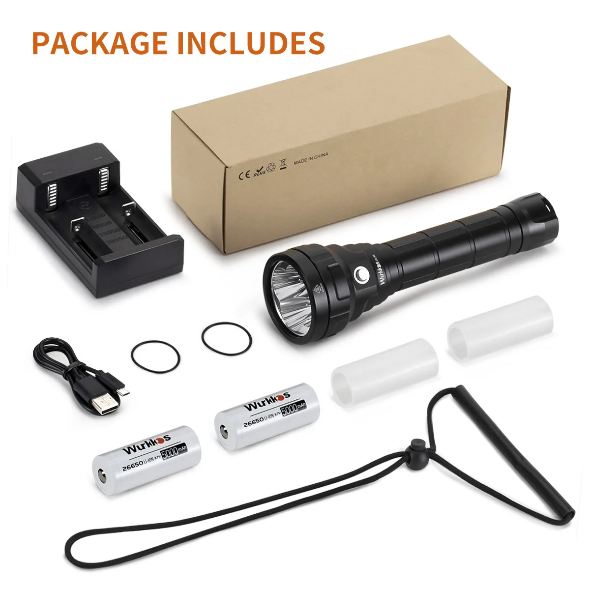 Wurkkos DL40 Diving Flashlight 5000 Lumens Ultra-Bright Equipped with 4 LEDS 90 CRI 26650 Battery IPX-8 Waterproof Rating