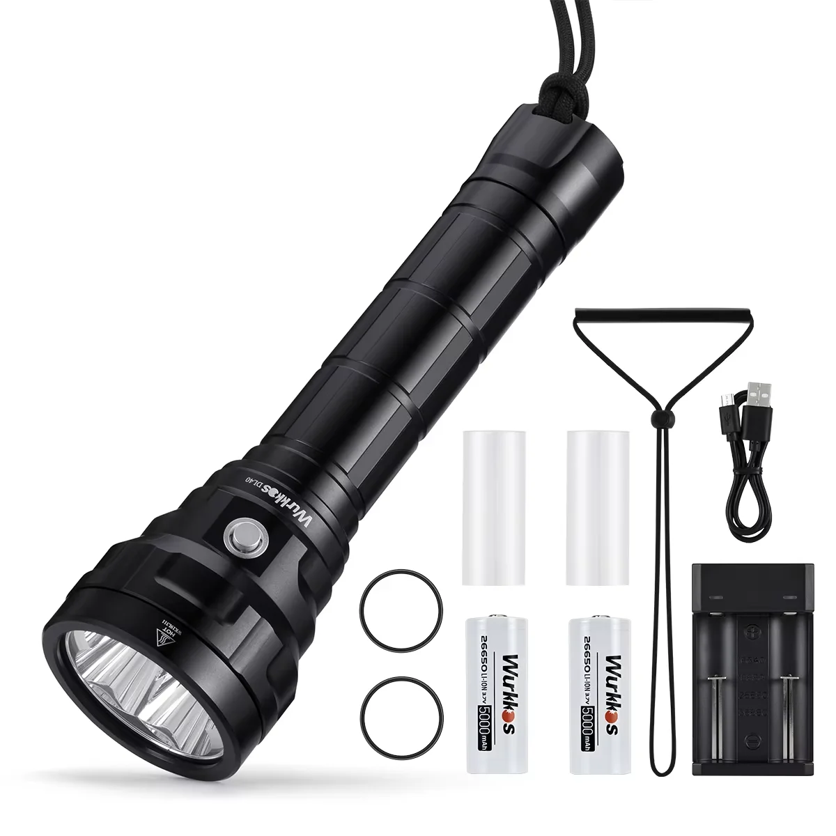 Wurkkos DL40 Diving Flashlight 5000 Lumens Ultra-Bright Equipped with 4 LEDS 90 CRI 26650 Battery IPX-8 Waterproof Rating