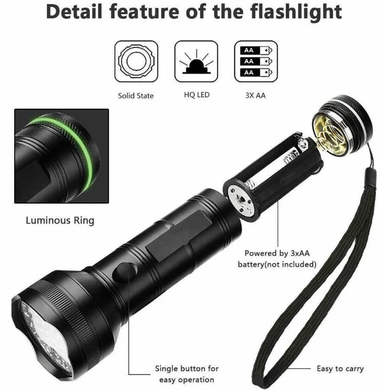 UV Flashlight Black Light Blacklight Detector for Dog Urine Ultraviolet Flashlight 51 LED 395nm Handheld Blac