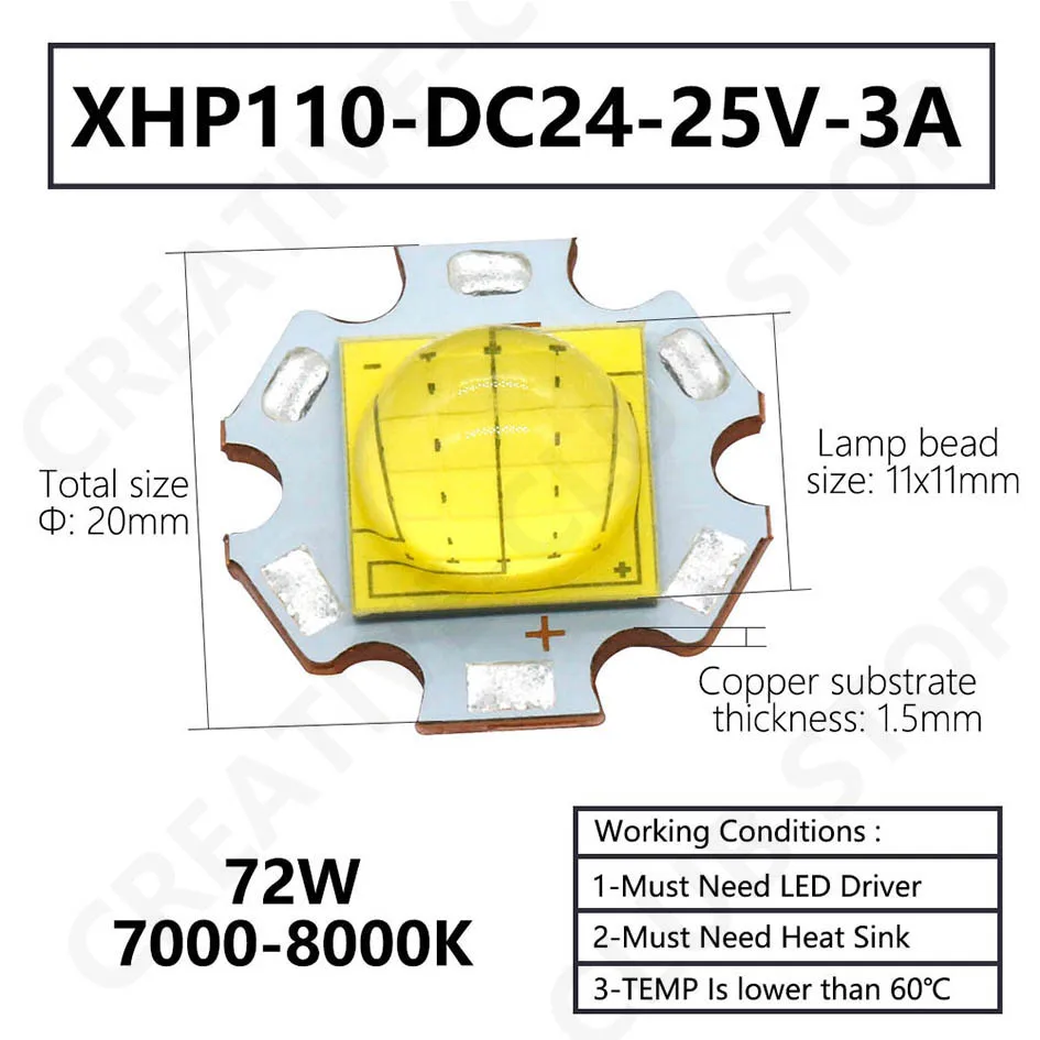 LED Lamp Beads XHP70 XHP90 XHP110 18W 24W 45W 72W LED Diodes DC3V DC6-8V DC24V LED For Flashlight Headlight DIY LED Accessories