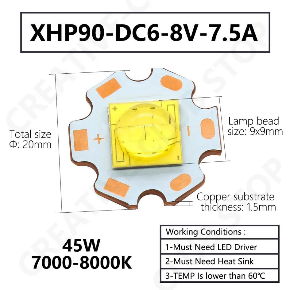 LED Lamp Beads XHP70 XHP90 XHP110 18W 24W 45W 72W LED Diodes DC3V DC6-8V DC24V LED For Flashlight Headlight DIY LED Accessories