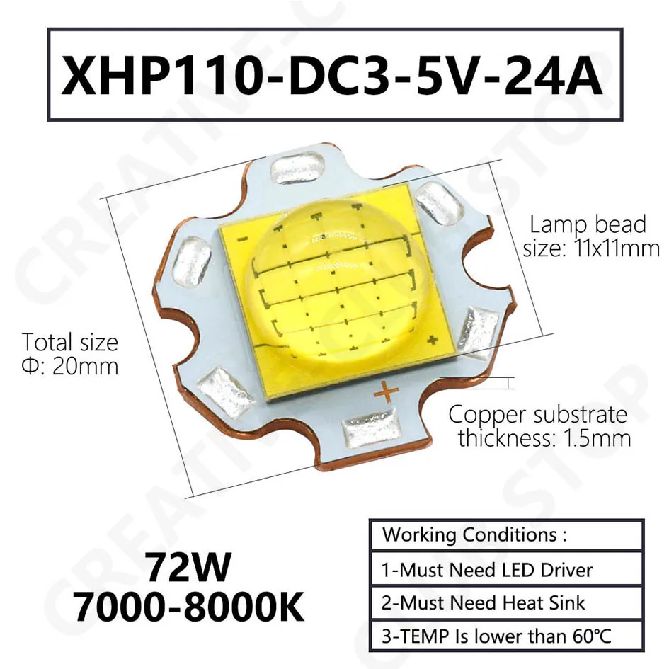 LED Lamp Beads XHP70 XHP90 XHP110 18W 24W 45W 72W LED Diodes DC3V DC6-8V DC24V LED For Flashlight Headlight DIY LED Accessories