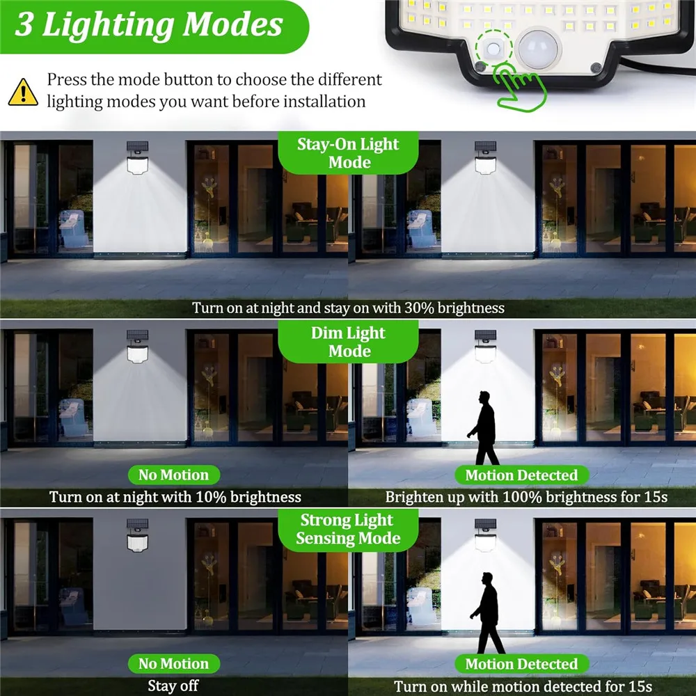 172LED Solar Lamp Outdoor Motion Sensor Waterproof 100/166Led Solar Wall Lights Powered Sunlight Street Light for Garden Decor