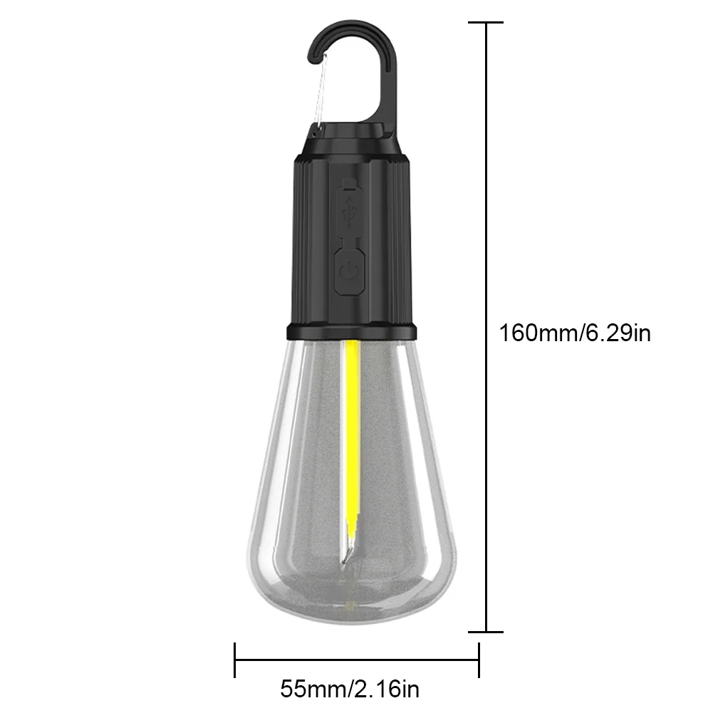 LED Camping Light Type-C USB Rechargeable Waterproof 400mAh 100LM Tent Light with Hook 3 Modes Outdoor Lighting