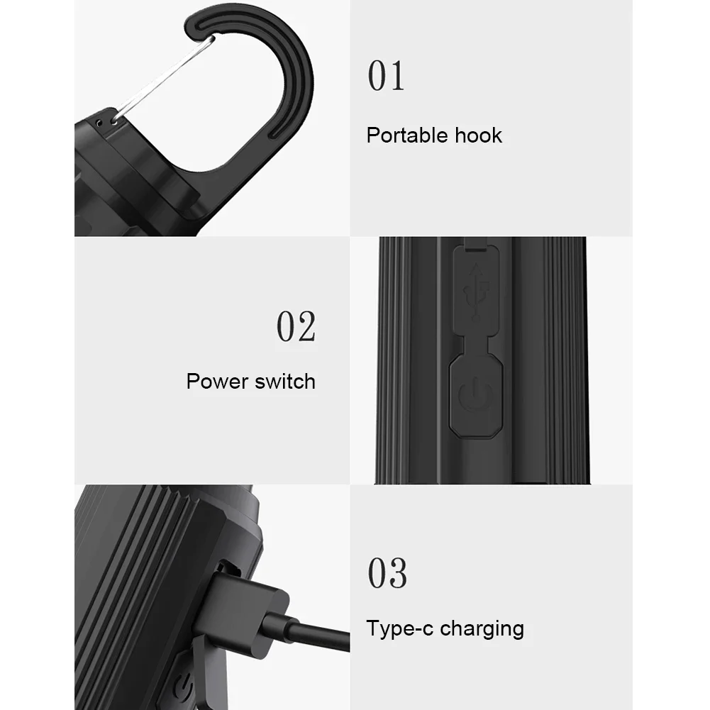 LED Camping Light Type-C USB Rechargeable Waterproof 400mAh 100LM Tent Light with Hook 3 Modes Outdoor Lighting