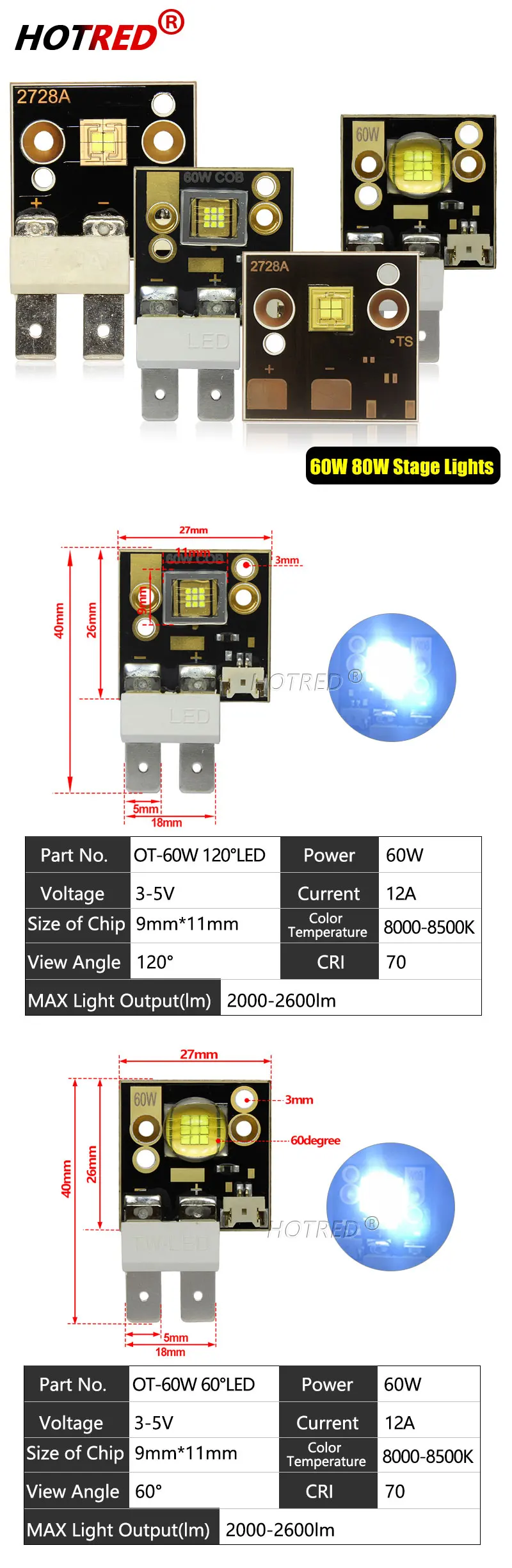 1-5pcs LED 60W 80W 3V 5V 12V High Power LED Stage Light Chip CBT90 SCT90 CBT-90 CST-90Cold White For Moving Head Lamp Projector