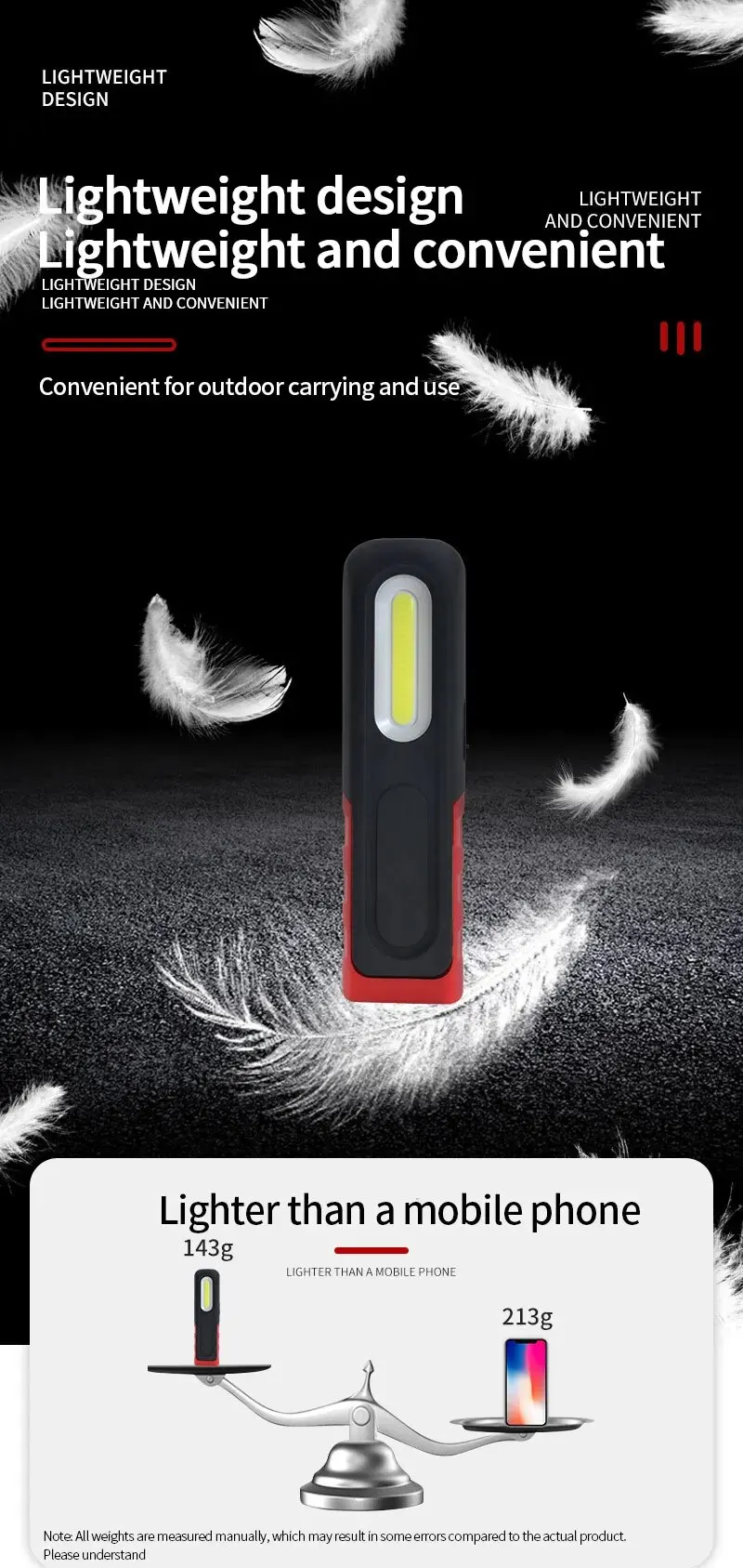 Portable USB Rechargeable Work Light Magnetic COB LED Flashlight Hanging Lamp with Built-in Battery Camping Torch