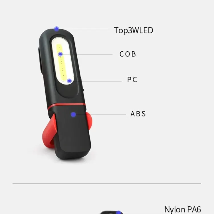 Portable USB Rechargeable Work Light Magnetic COB LED Flashlight Hanging Lamp with Built-in Battery Camping Torch