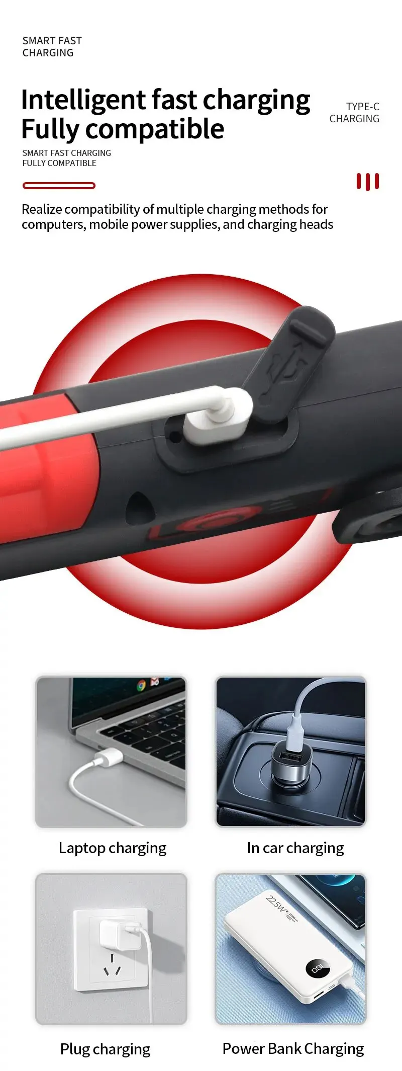 Portable USB Rechargeable Work Light Magnetic COB LED Flashlight Hanging Lamp with Built-in Battery Camping Torch