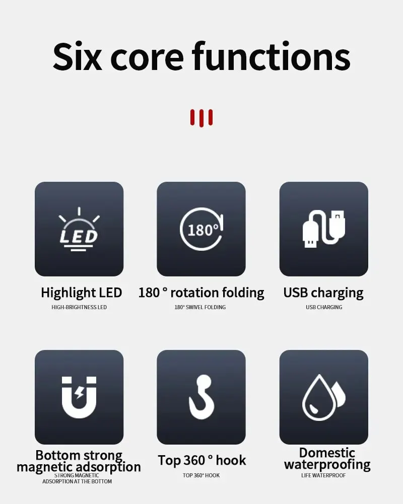 Portable USB Rechargeable Work Light Magnetic COB LED Flashlight Hanging Lamp with Built-in Battery Camping Torch