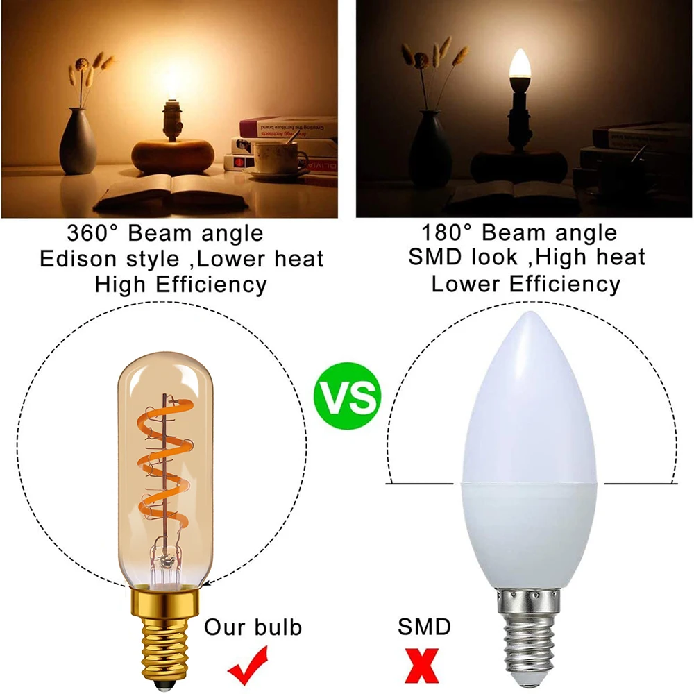 Tubular Retro Night Bulb E14 E12 220V 110V Dimmable 3W 2200K Soft Filament Living Room Table Light Chandelier Replaceable Bulbs