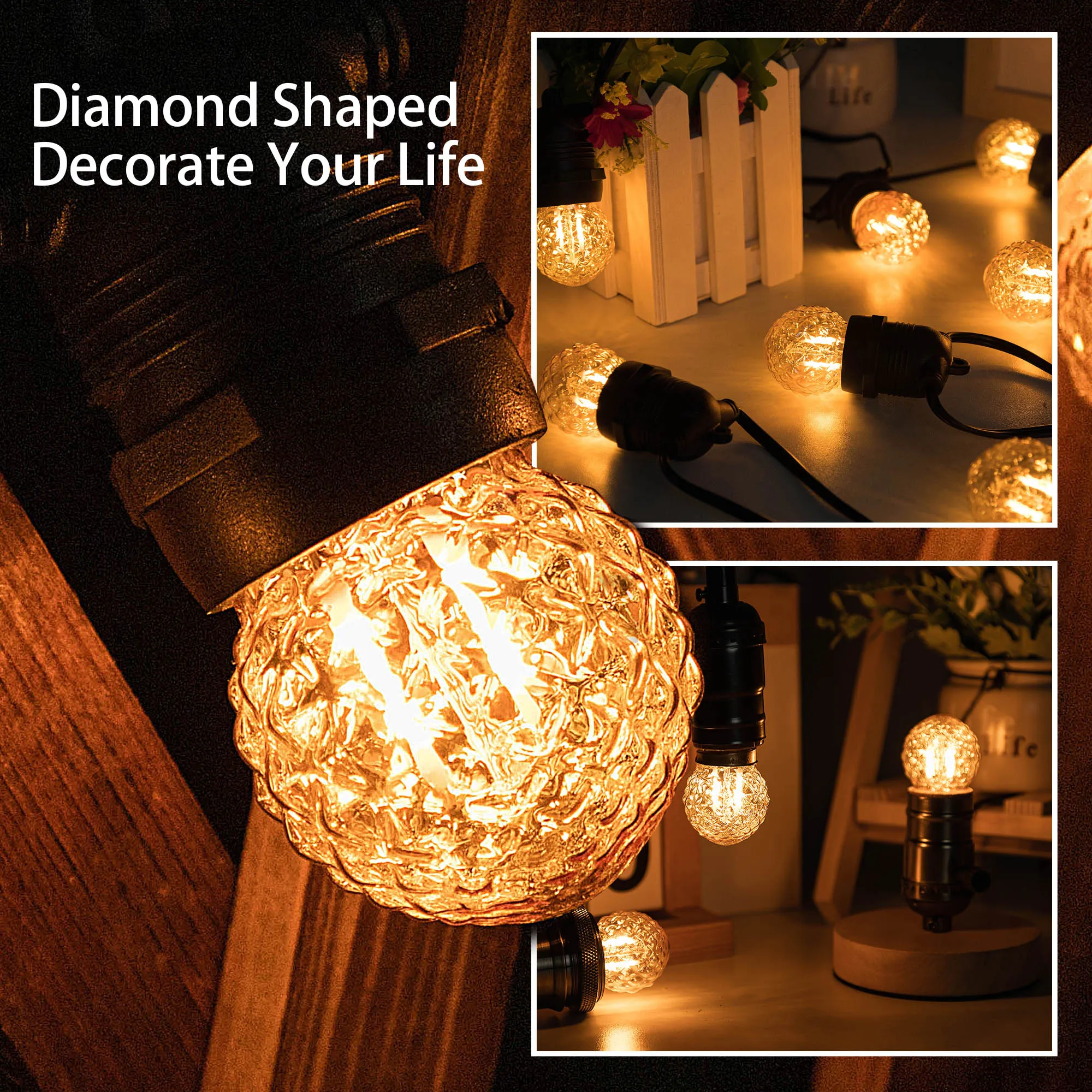 G40 E27 Low Watt 1W Led Night Bulbs Equal to 10 Watt Incandescent Bulb Dimmable Decorative Diamond Shaped Amber Glass Light Bulb