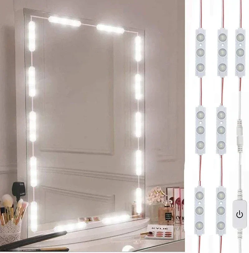 Led Vanity Mirror Lights Kit Vanity Make Up Light Dressing Table Strip Light Touch Control Dimmable Waterproof Mirror Front Lamp