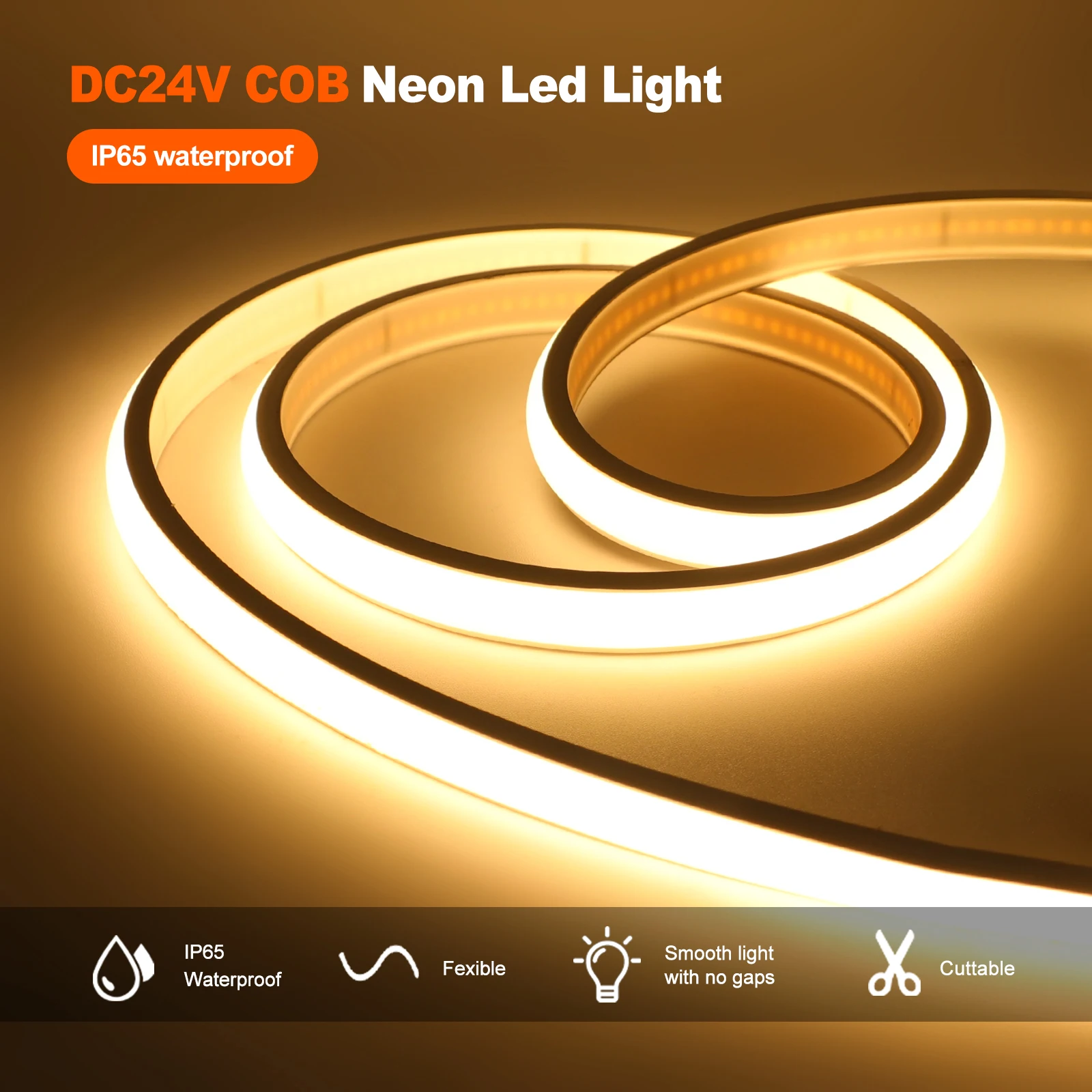 DC12V 24V COB NEON LED Strip Lights 10M 320LEDs/M Adhesive Tape Night Lamp IP67 11mm Ultra Bright RA90 Linear 3000K 4000K 6000K