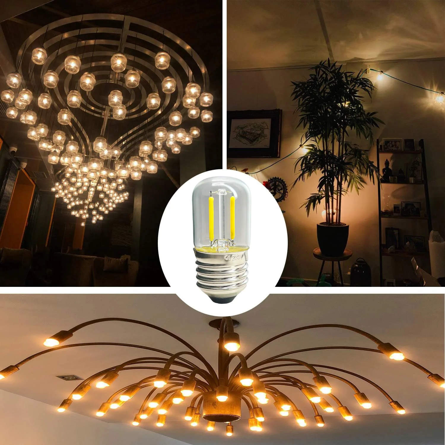 AC 220V E27 T28 1W LED Tube Light Bulb Vintage Retro COB Filament 2200K Warm White Glass Shell Replace Incandescent Lamps