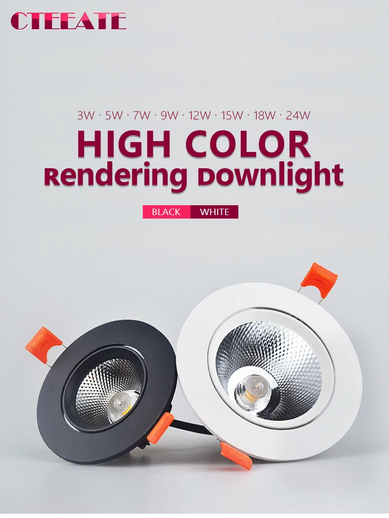 Dimmable AC85V-265V 5W 7W 9W 12W 15W18W LED Downlights Epistar Chip COB Recessed Ceiling Lamps Spot Lights For Home Illumination