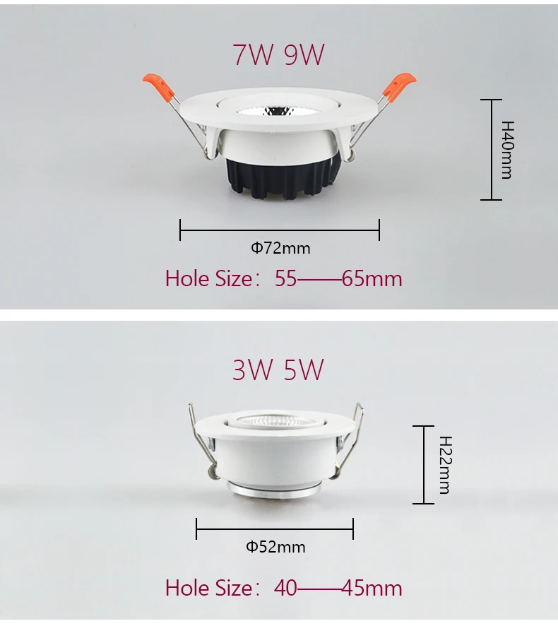 Dimmable AC85V-265V 5W 7W 9W 12W 15W18W LED Downlights Epistar Chip COB Recessed Ceiling Lamps Spot Lights For Home Illumination