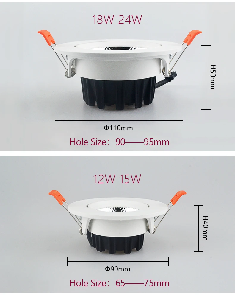 Dimmable AC85V-265V 5W 7W 9W 12W 15W18W LED Downlights Epistar Chip COB Recessed Ceiling Lamps Spot Lights For Home Illumination