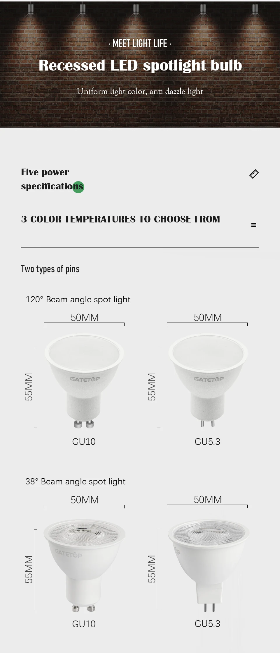 Gatetop Led Spotlight AC220V GU10 GU5.3 Bulb MR16 Spot Lighting Bulb Indoor Lighting Home Decoration Bulbs