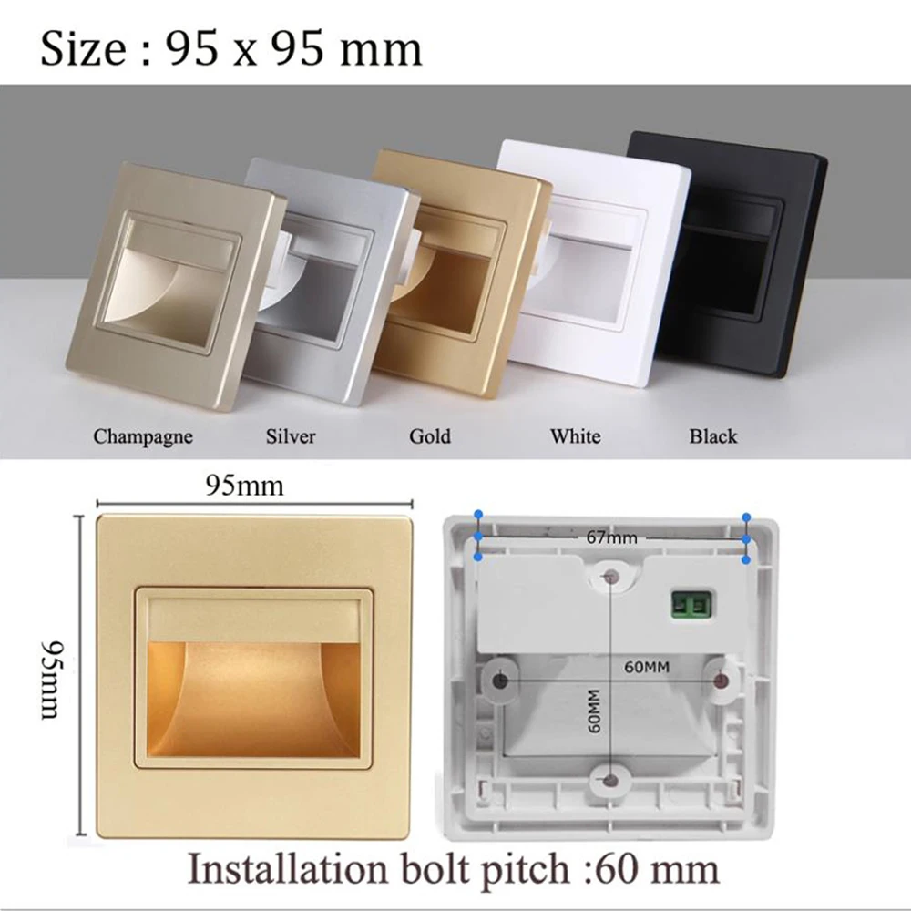 Recessed Ladder Wall Light 1.5W LED Stair&Step Lamp For Staircase Stairway Corridor Foyer Bedside Indoor Nightlight 95x95m