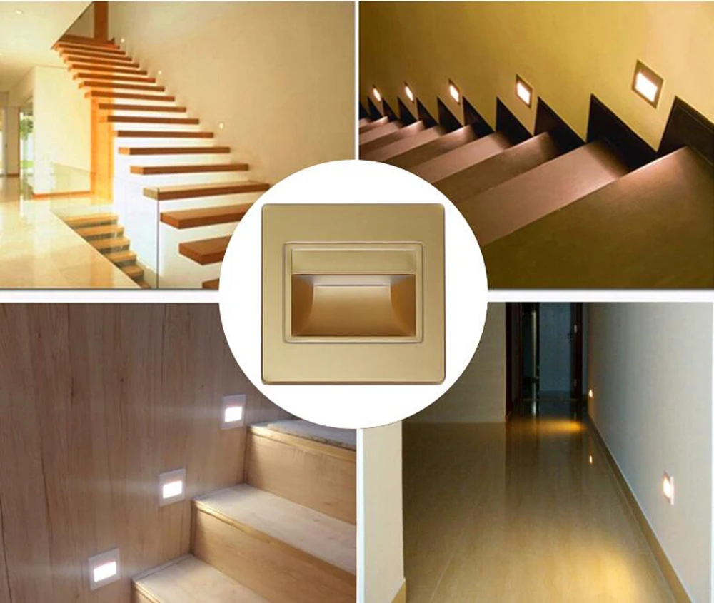 Recessed Ladder Wall Light 1.5W LED Stair&Step Lamp For Staircase Stairway Corridor Foyer Bedside Indoor Nightlight 95x95m