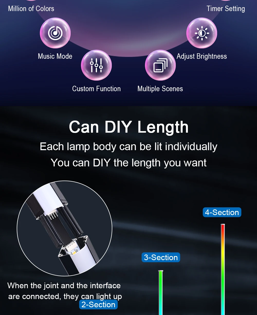 140cm RGB LED floor atmosphere dimmable RGB Modern indoor corner standing lights Bedroom Lamp Mood Lighting decorative light