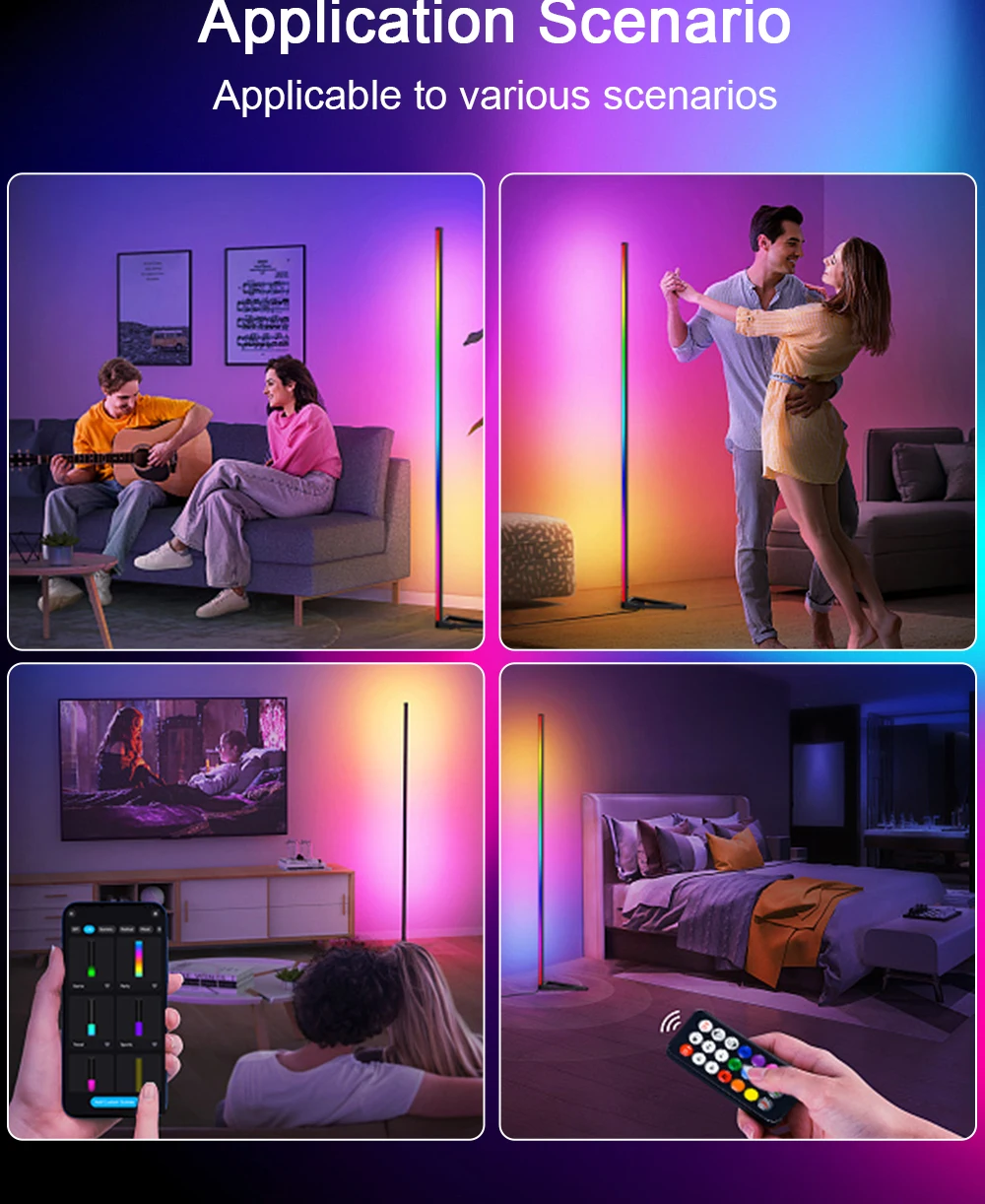 140cm RGB LED floor atmosphere dimmable RGB Modern indoor corner standing lights Bedroom Lamp Mood Lighting decorative light