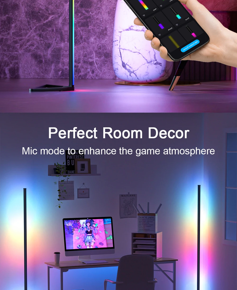 140cm RGB LED floor atmosphere dimmable RGB Modern indoor corner standing lights Bedroom Lamp Mood Lighting decorative light