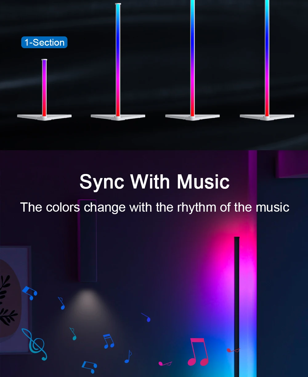 140cm RGB LED floor atmosphere dimmable RGB Modern indoor corner standing lights Bedroom Lamp Mood Lighting decorative light