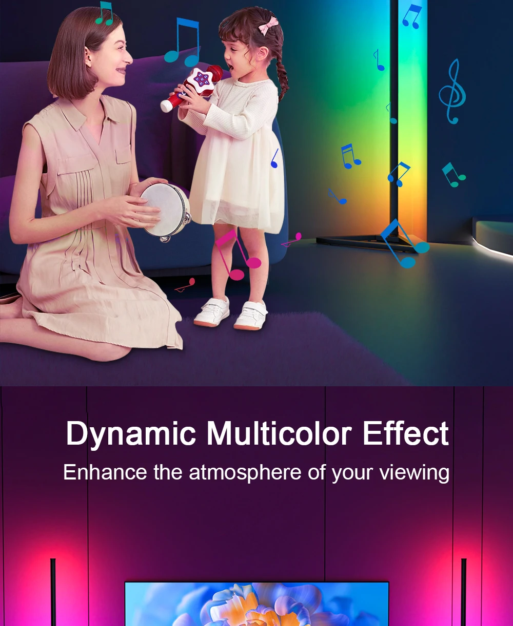 140cm RGB LED floor atmosphere dimmable RGB Modern indoor corner standing lights Bedroom Lamp Mood Lighting decorative light