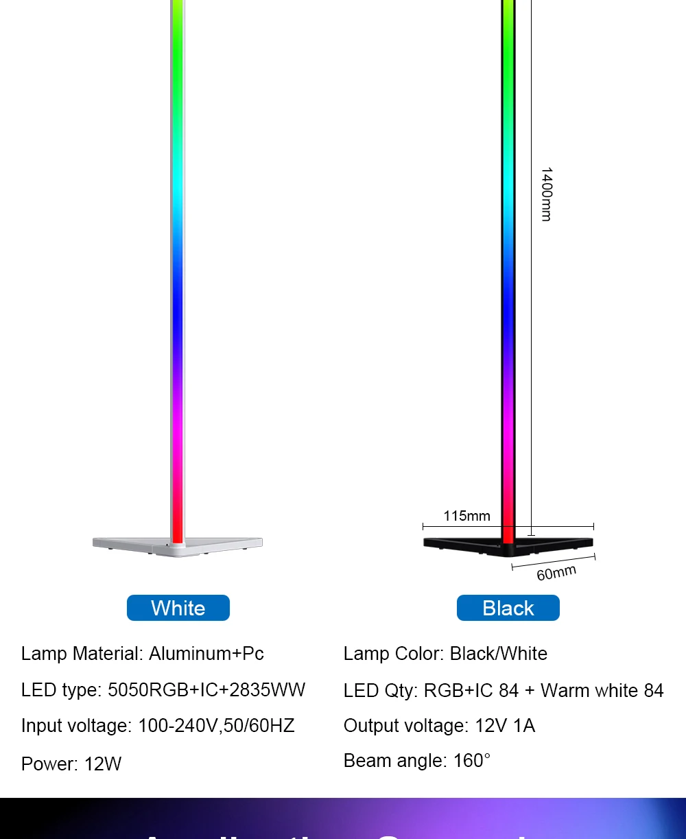 140cm RGB LED floor atmosphere dimmable RGB Modern indoor corner standing lights Bedroom Lamp Mood Lighting decorative light