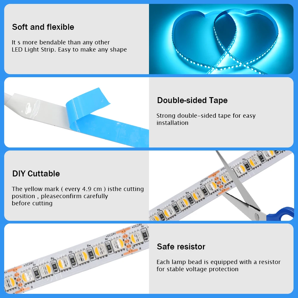 RGBW RGBWW LED Strip DC 12V 24V 4 Colors In 1 Chip SMD 5050 60 108 120 Leds/M Flexible Ribbon Tape Rope Light