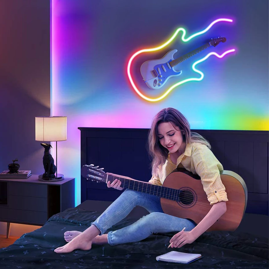 IP67 Tuya WiFi 12V RGBIC Neon Light Led Strips 96LEDs/m Smart RGB Chasing Led Neon Rope Tape For Room Decoration Work With Alexa