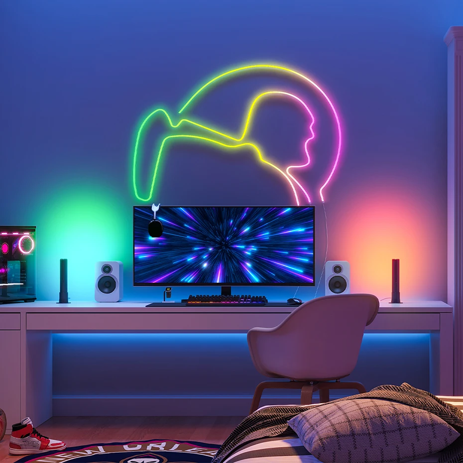 IP67 Tuya WiFi 12V RGBIC Neon Light Led Strips 96LEDs/m Smart RGB Chasing Led Neon Rope Tape For Room Decoration Work With Alexa