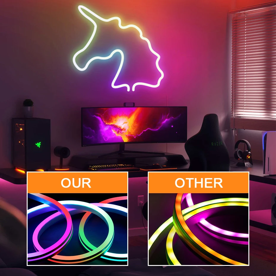 IP67 Tuya WiFi 12V RGBIC Neon Light Led Strips 96LEDs/m Smart RGB Chasing Led Neon Rope Tape For Room Decoration Work With Alexa